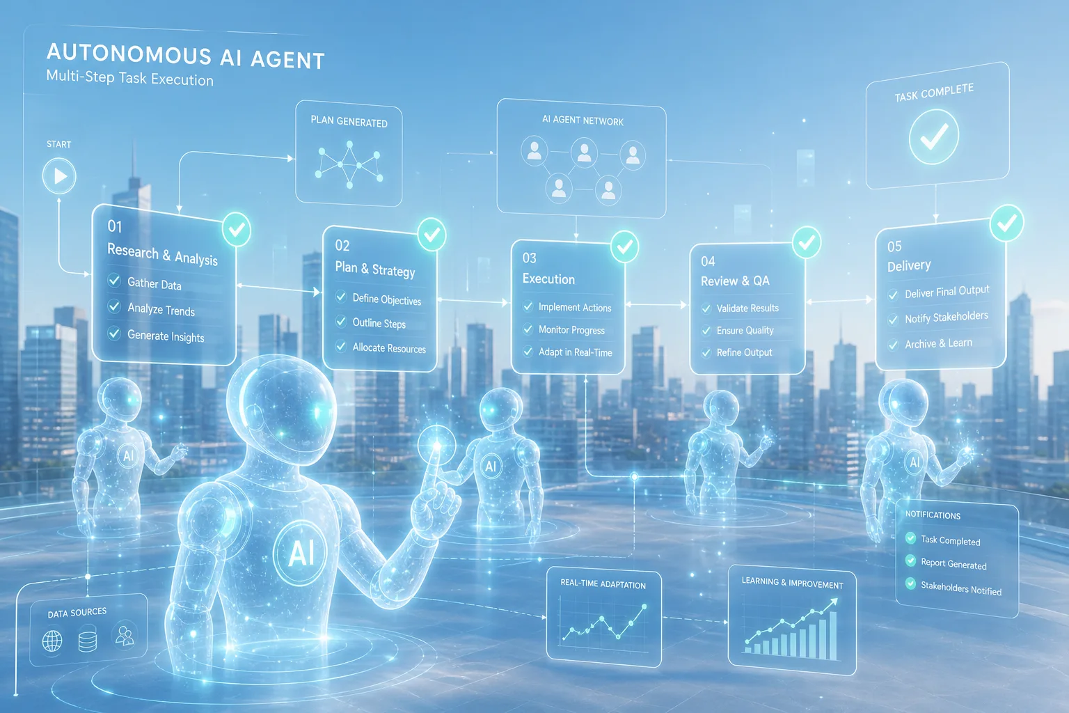 AI DeepAgents Development — illustrated concept in light holographic style